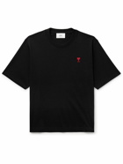 AMI PARIS - Logo-Embroidered Organic Cotton-Jersey T-Shirt - Black