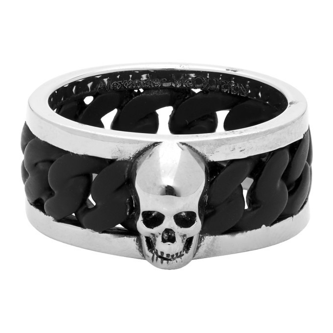 Photo: Alexander McQueen Silver and Black Bi-Color Chain Ring
