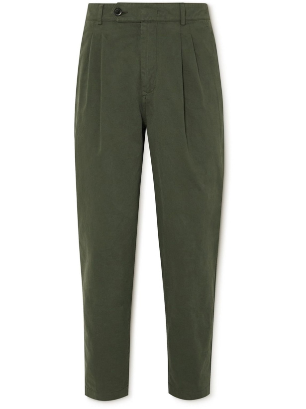Photo: Mr P. - Tapered Garment-Dyed Pleated Cotton-Twill Trousers - Green