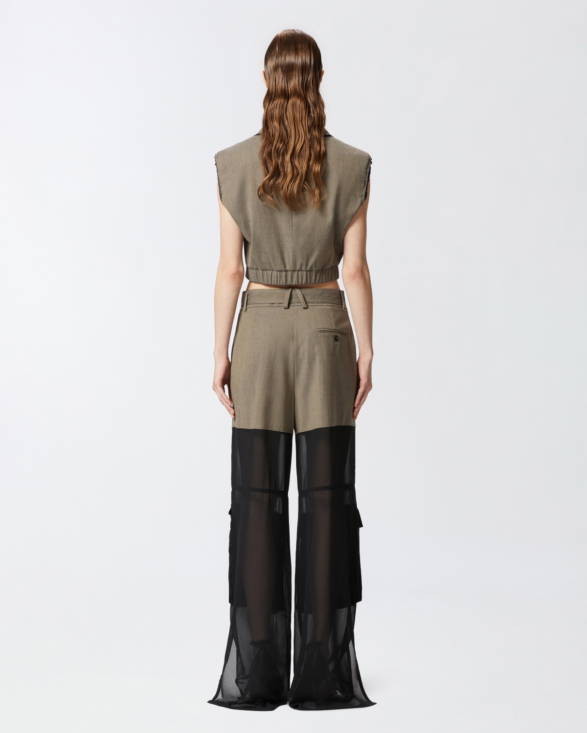 Pinko Wide Leg Cargo Trousers With Semi Sheer Georgette Flask Brown