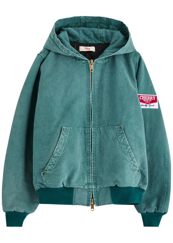 Photo: Cherry Los Angeles Hooded Cotton-canvas Bomber Jacket Green