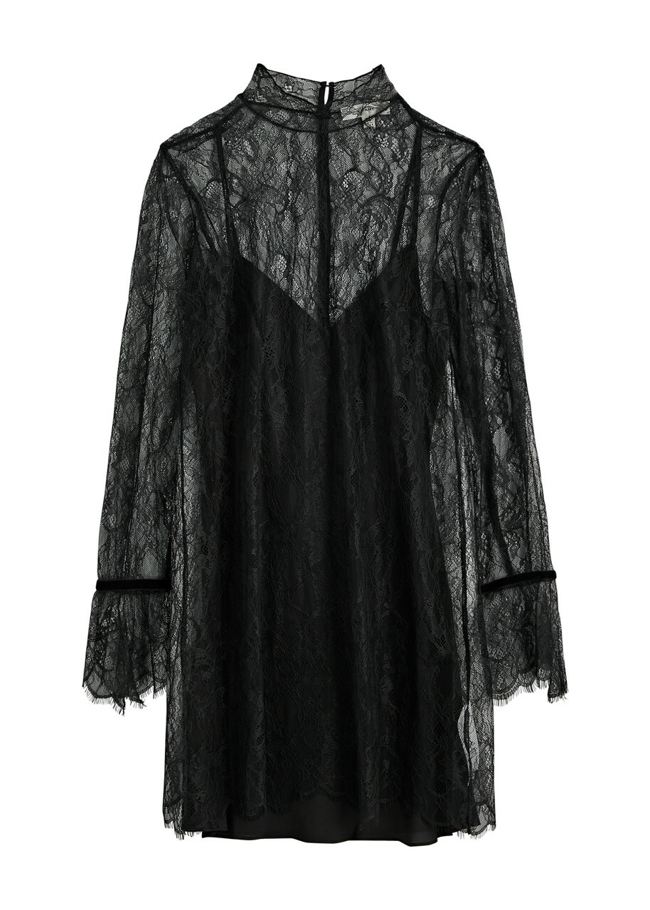 Frame Lace Mini Dress Black Frame Denim