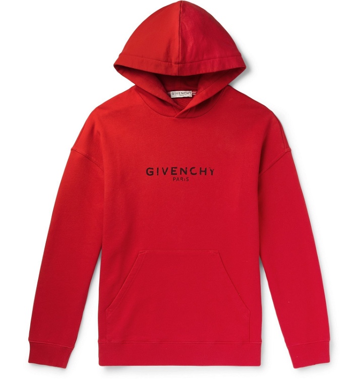 Photo: Givenchy - Logo-Print Loopback Cotton-Jersey Hoodie - Red