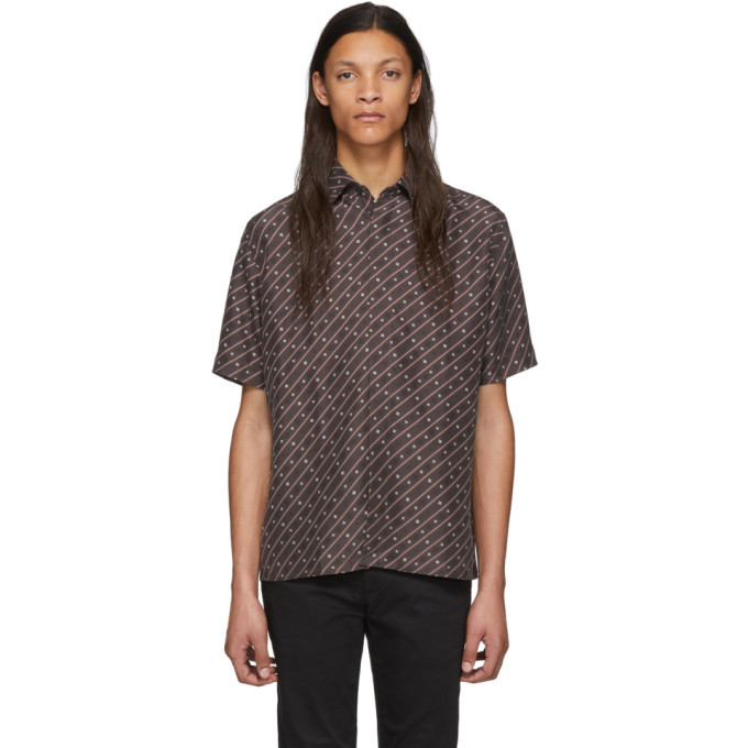 Photo: Fendi Brown Silk Stripe Karligraphy Shirt