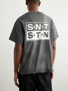 SAINT Mxxxxxx - Distressed Logo-Print Cotton-Jersey T-Shirt - Gray