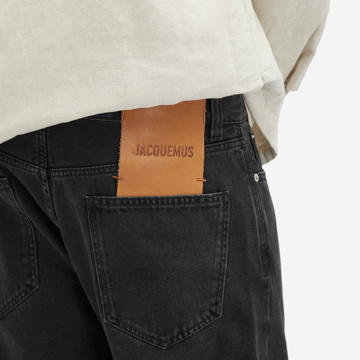 Jacquemus Men's Leather Patch Jeans in Black
