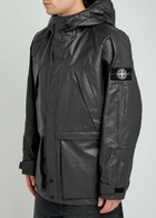 Stone Island Logo Panelled Hooded Leather Jacket Charcoal