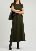 Eileen Fisher Cotton Midi Skirt Dark Green