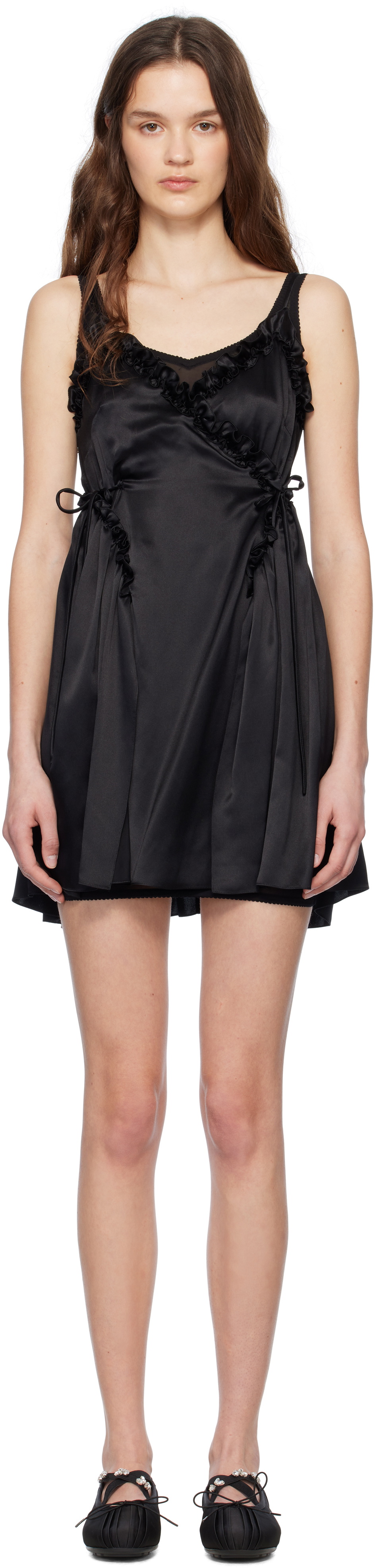Simone Rocha Black Negligee Satin Patchwork Ballet Minidress