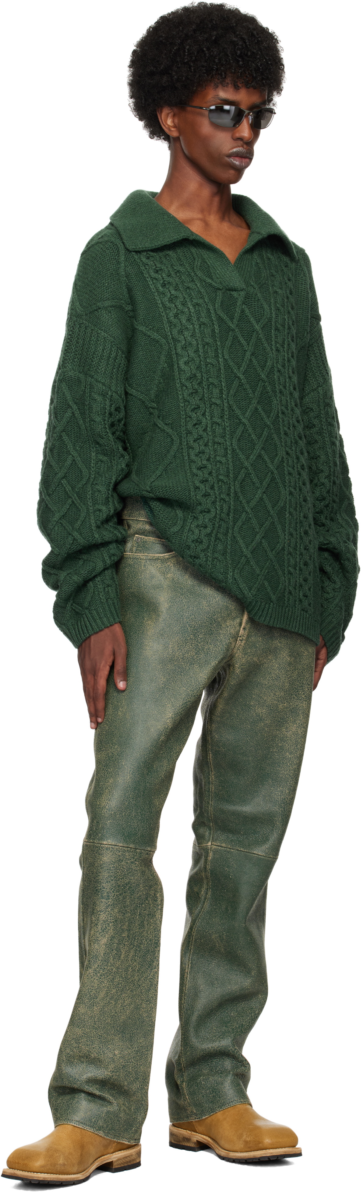 GUESS USA Green Crackle Leather Pants