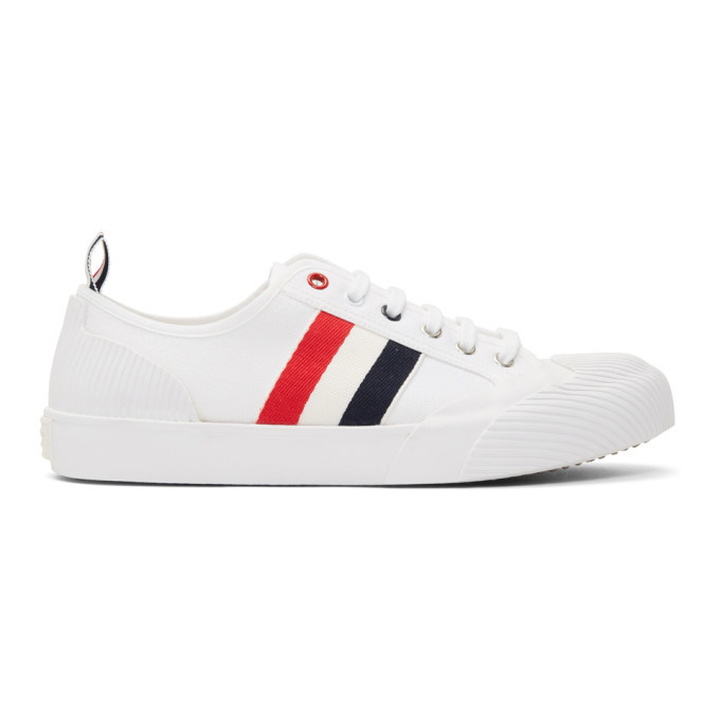 Photo: Thom Browne White Canvas Trainer Sneakers