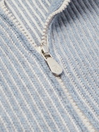 Brunello Cucinelli - Slim-Fit Striped Ribbed Cashmere Zip-Up Cardigan - Blue