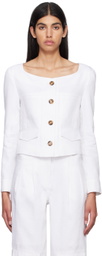 J KOO White Boat Neck Blazer