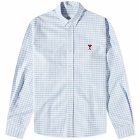 AMI Men's Heart Gingham Button Down Oxford Shirt in Sky Blue/White