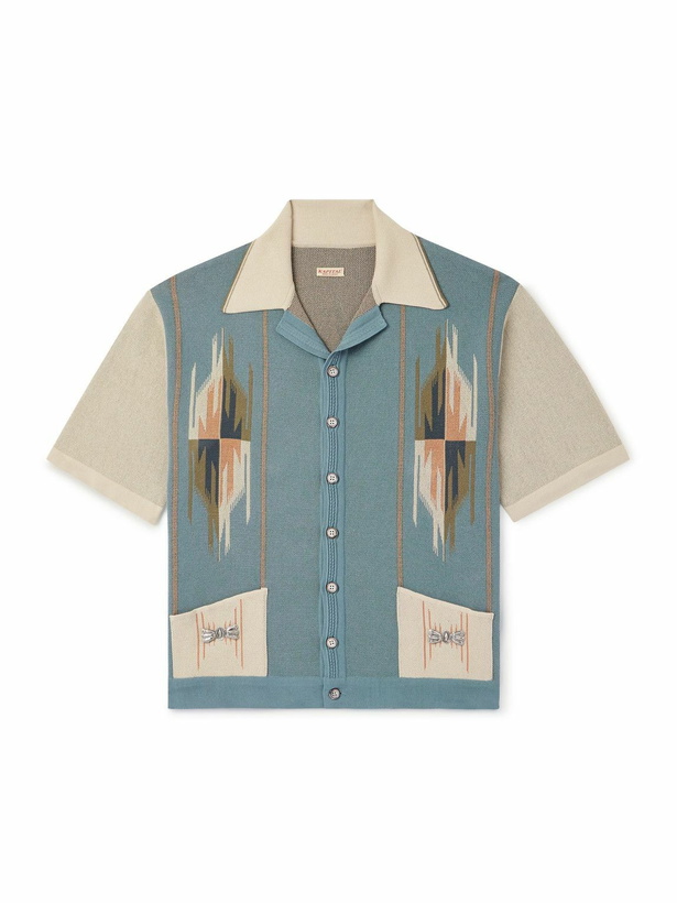 Photo: KAPITAL - Chimayo Aloha Camp-Collar Embellished Jacquard-Knit Cotton-Blend Shirt - Blue