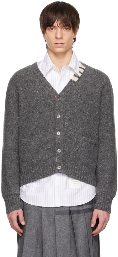 Photo: Thom Browne Gray 4-Bar Stripe Cardigan