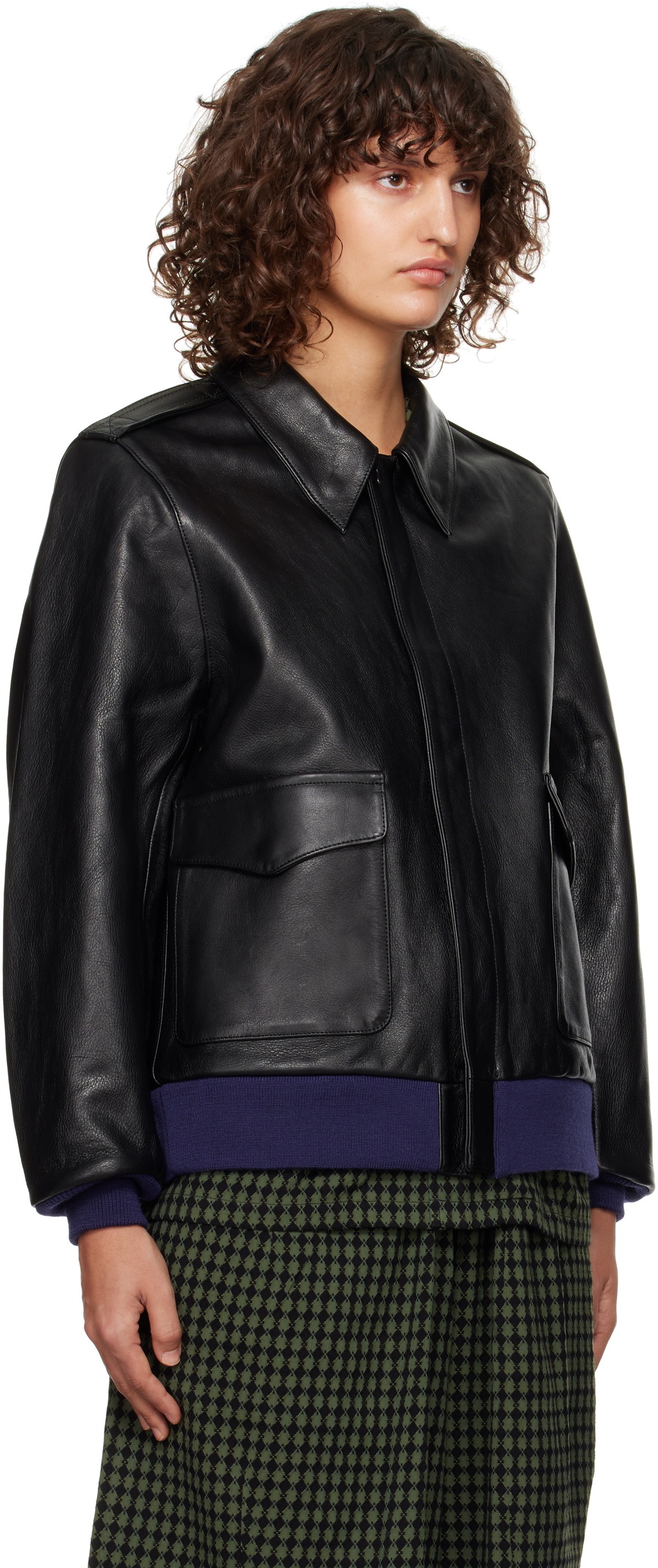NEEDLES Black A-2 Leather Jacket Needles