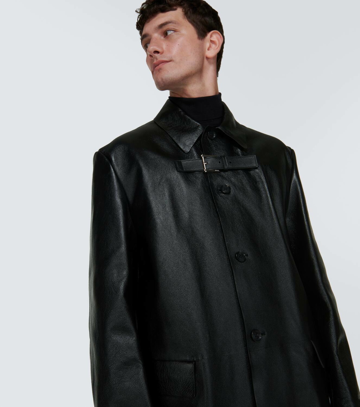 Versace Buckle-detail leather coat