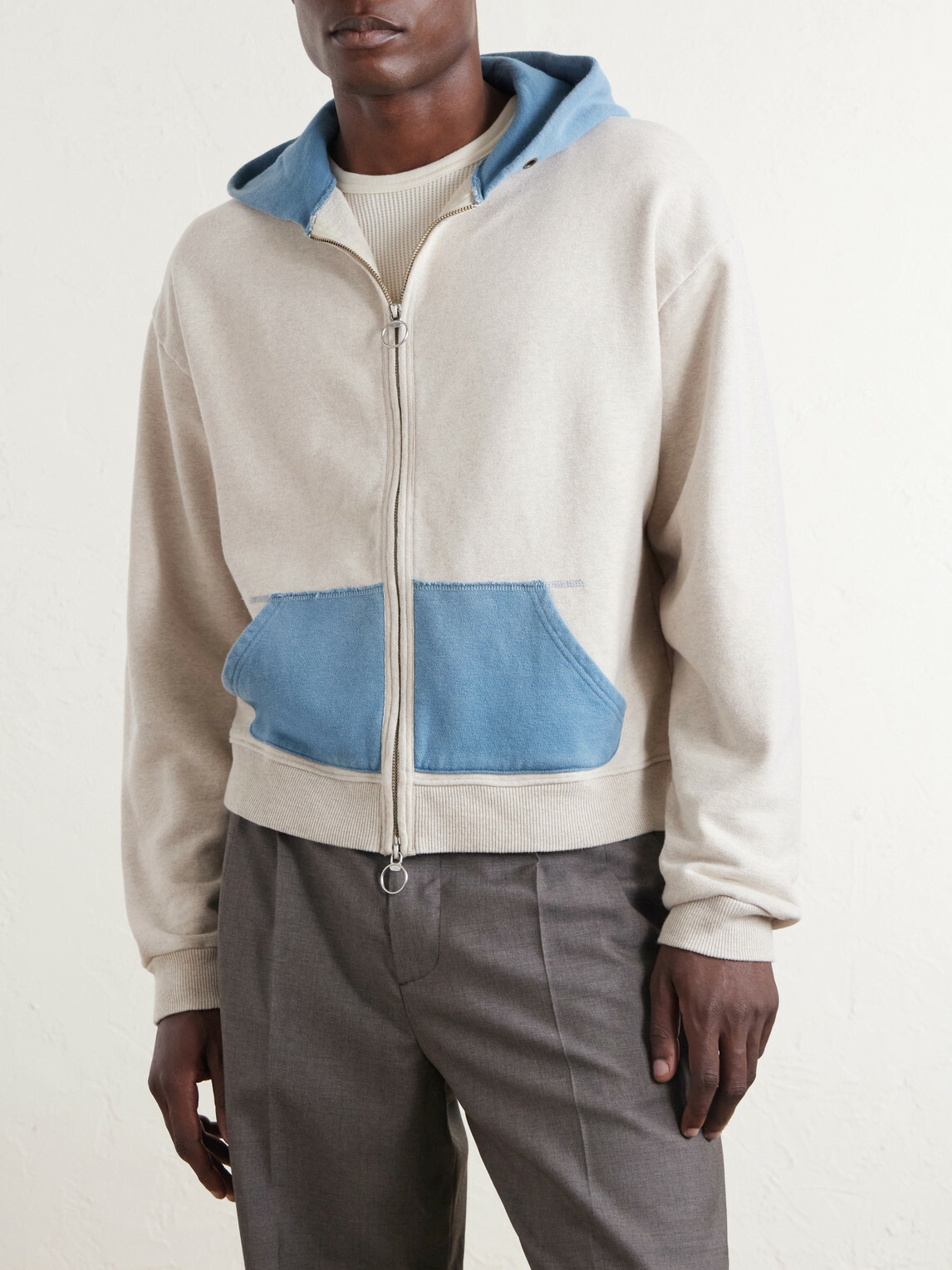 KAPITAL - Colour-Block Cotton-Jersey Zip-Up Hoodie - Neutrals