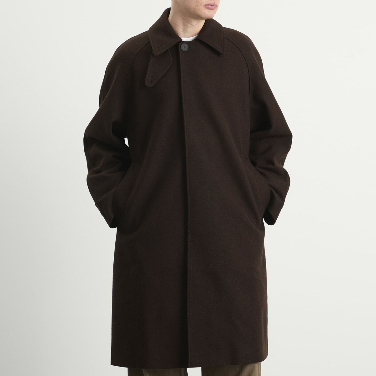 Studio Nicholson Men's Raglan Wool Coat in Espresso