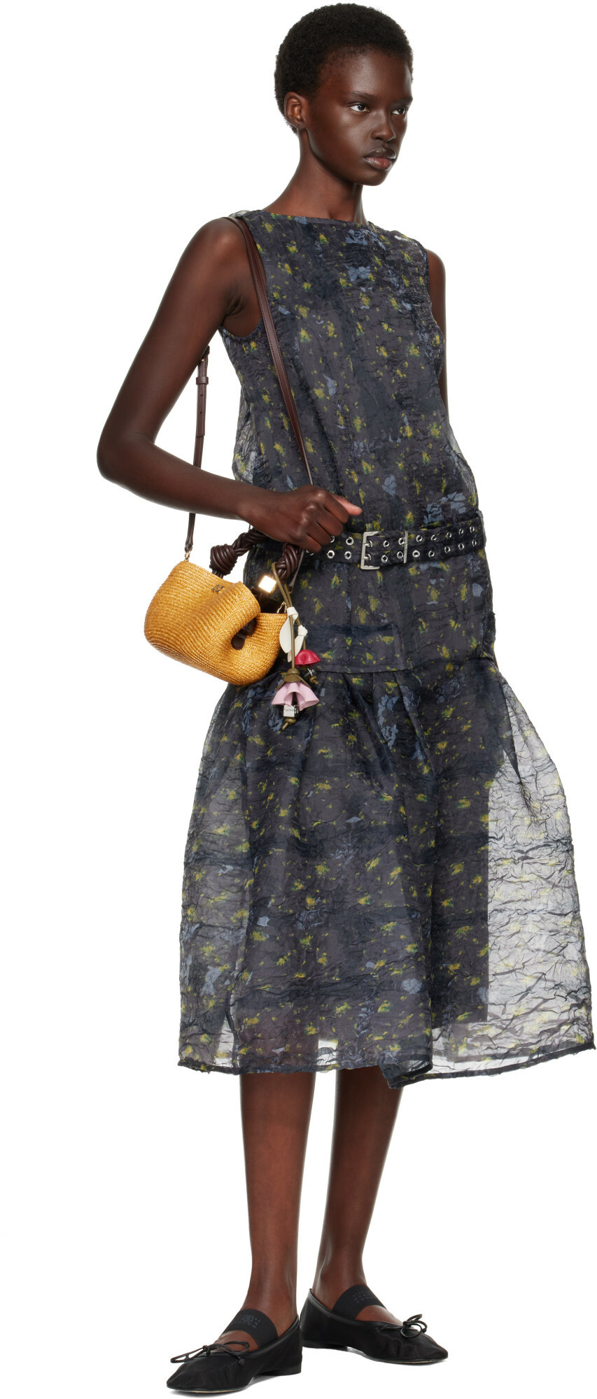 GANNI Khaki & Pink Flower Bag Charm