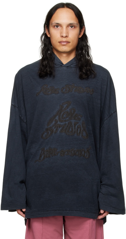 Photo: Acne Studios Navy Embroidered Hoodie