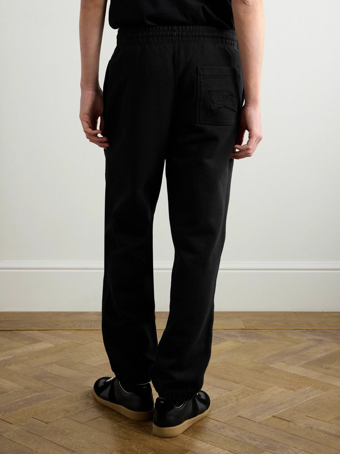 Burberry - Tapered Logo-Appliquéd Cotton-Jersey Sweatpants - Black
