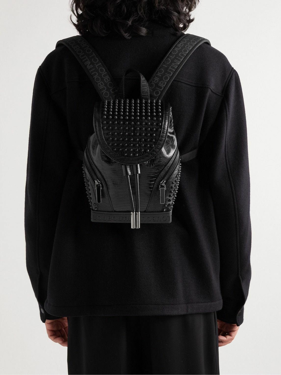 Christian Louboutin Black Croc-Embossed Studded Backpack Christian Louboutin - Explorafunk Studded Croc-Effect  main image 4