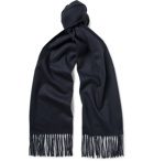 Johnstons of Elgin - Fringed Checked Cashmere Scarf - Blue