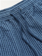 Aspesi - Goa Straight-Leg Mid-Length Cotton-Seersucker Swim Shorts - Blue