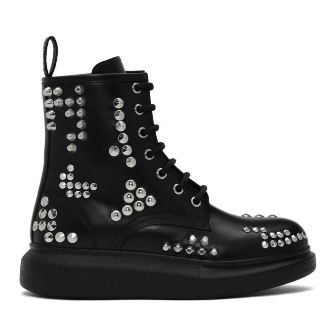 Photo: Alexander McQueen Black Studded Hybrid Lace-Up Boots