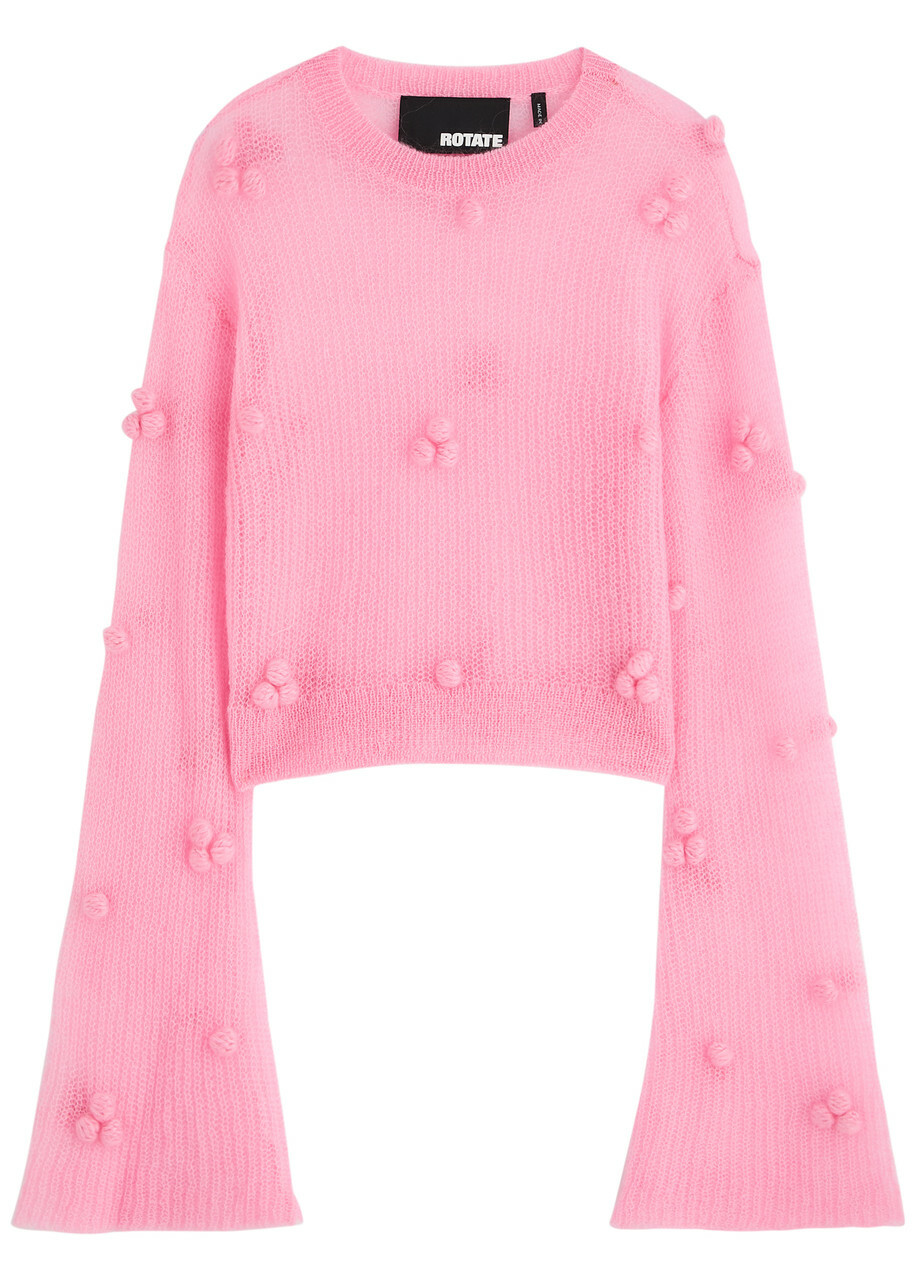 Rotate Sunday Pom-pom Opne-knit Jumper Pink