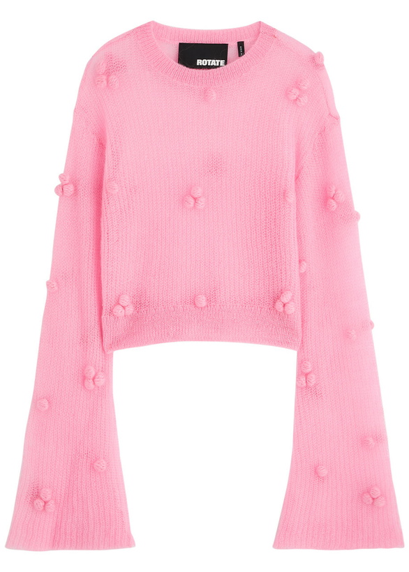 Photo: Rotate Sunday Pom-pom Opne-knit Jumper Pink