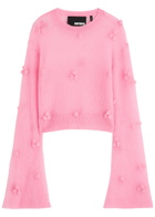 Rotate Sunday Pom-pom Opne-knit Jumper Pink