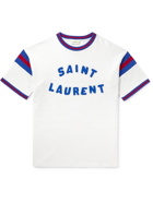 SAINT LAURENT - Slim-Fit Logo-Appliquéd Striped Cotton-Blend Jersey T-Shirt - White