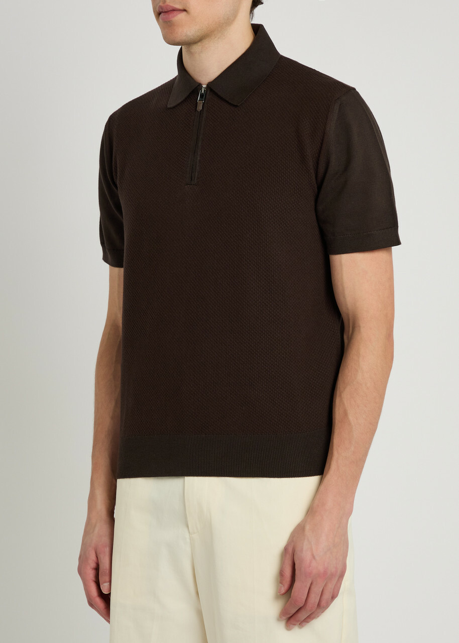Canali Textured-knit Cotton Polo Shirt Brown