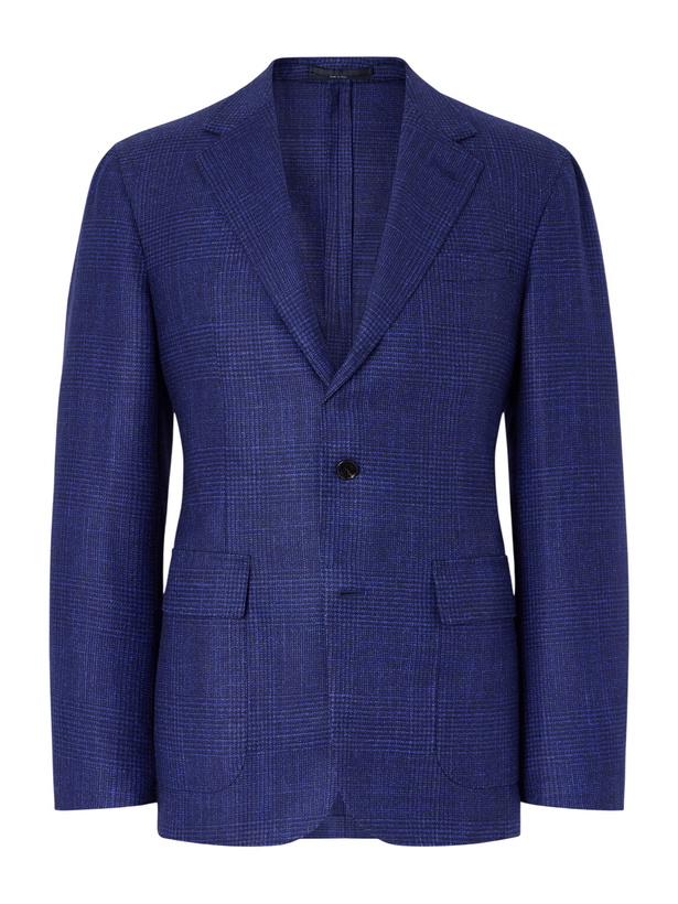 Photo: Dunhill - Checked Wool, Silk and Cashmere-Blend Blazer - Blue