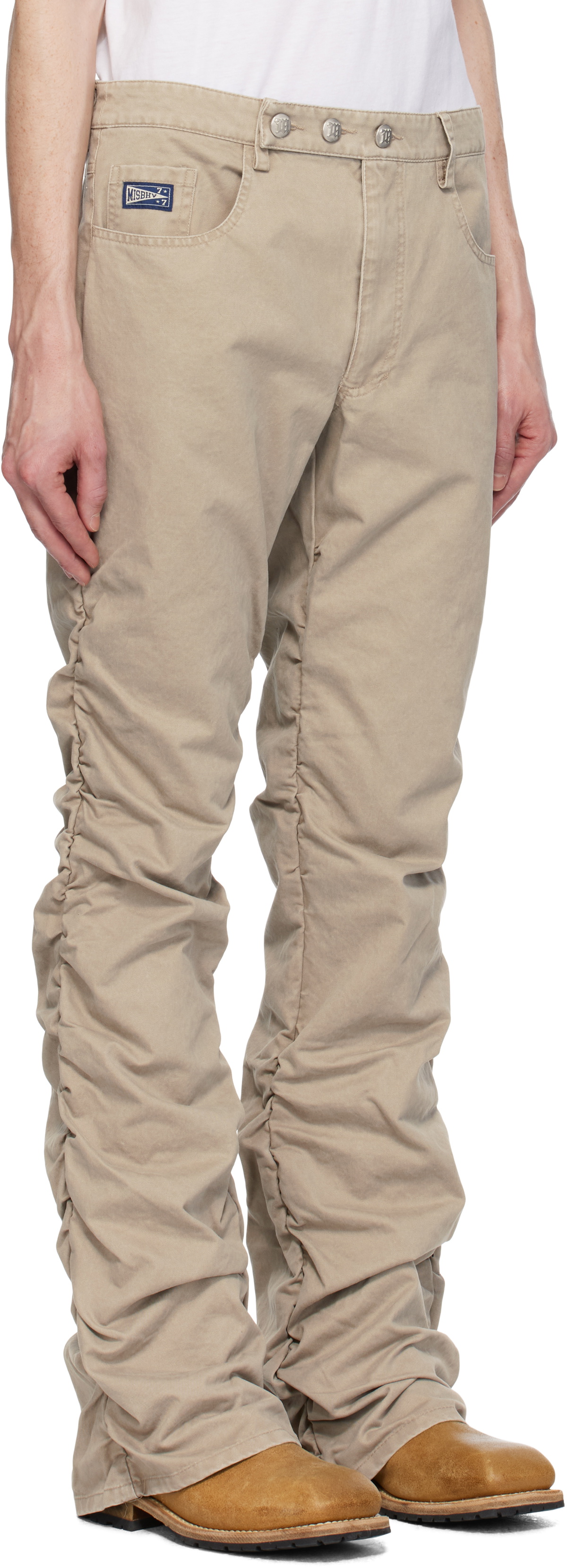 MISBHV Beige Cotton Twill Stacked Trousers