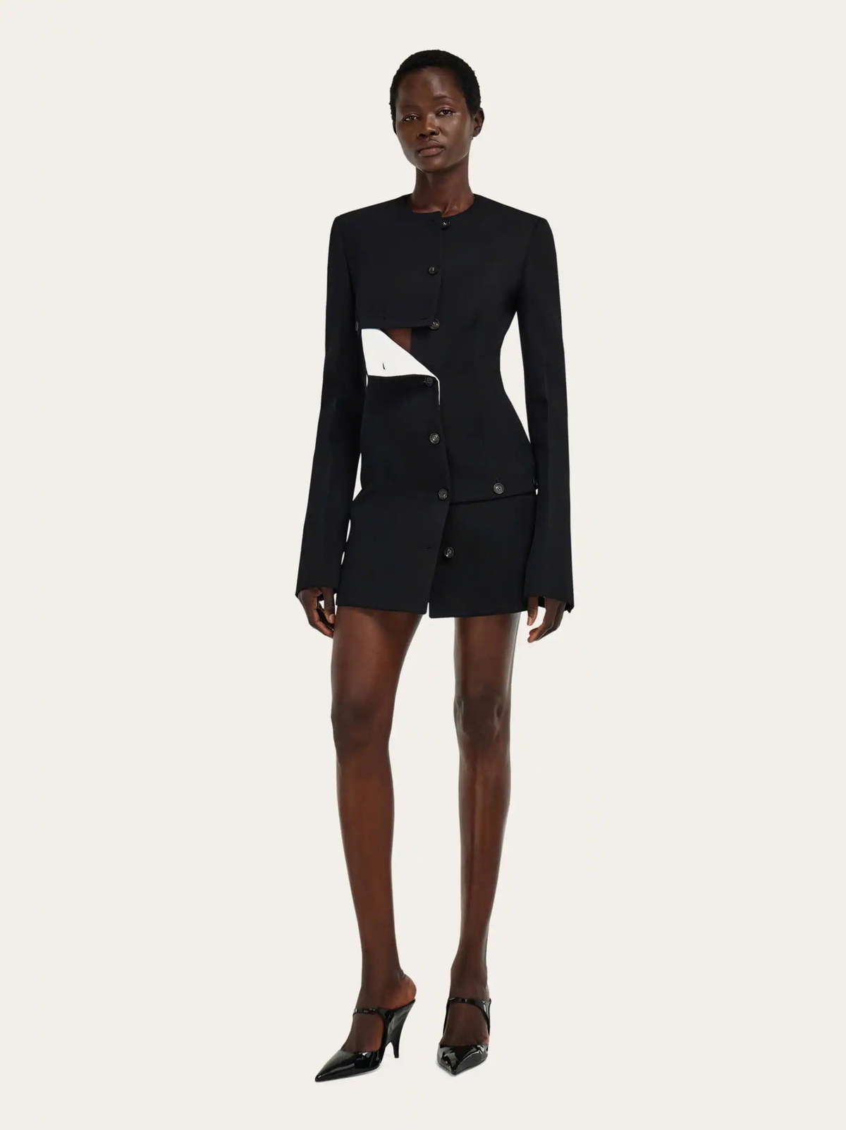 Ferragamo Womens Wool jacket with button detail in Black