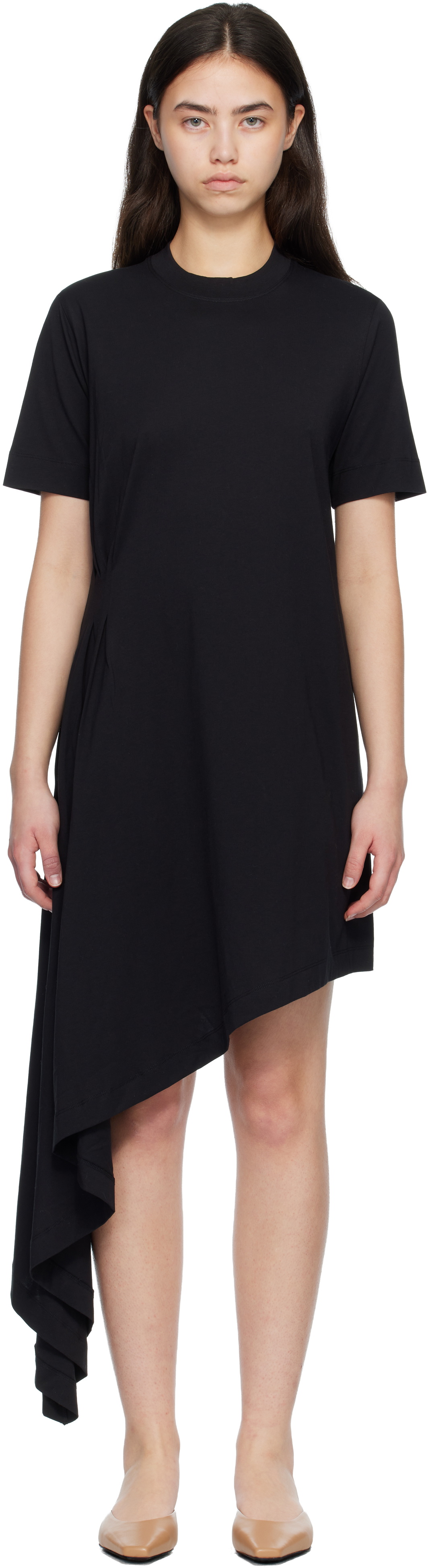 Loulou de Saison Black IGARI Asymmetric T-shirt Midi Dress