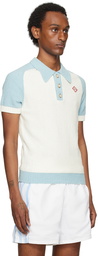 Casablanca White & Blue Color Block Polo