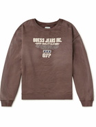 Guess USA - Distressed Logo-Embroidered Cotton-Jersey Sweatshirt - Brown