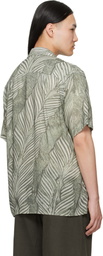 YOKE Green Leaf Pattern Printed Rayon Open Collar Shirt