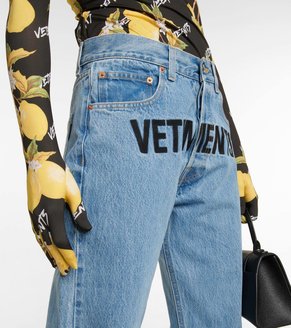 Vetements Printed jersey turtleneck top with gloves