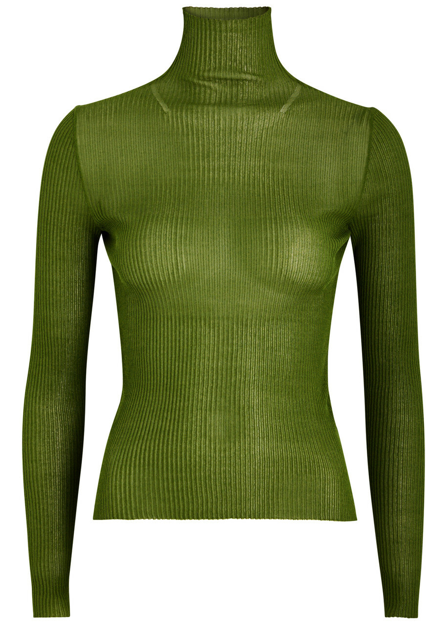 Petar Petrov Sweet Mystery Ribbed Knitted Silk top Green