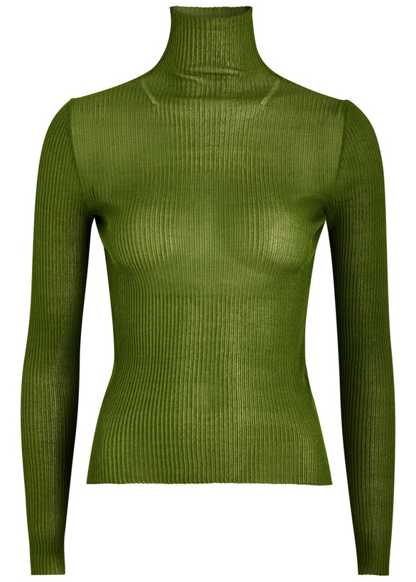 Photo: Petar Petrov Sweet Mystery Ribbed Knitted Silk top Green