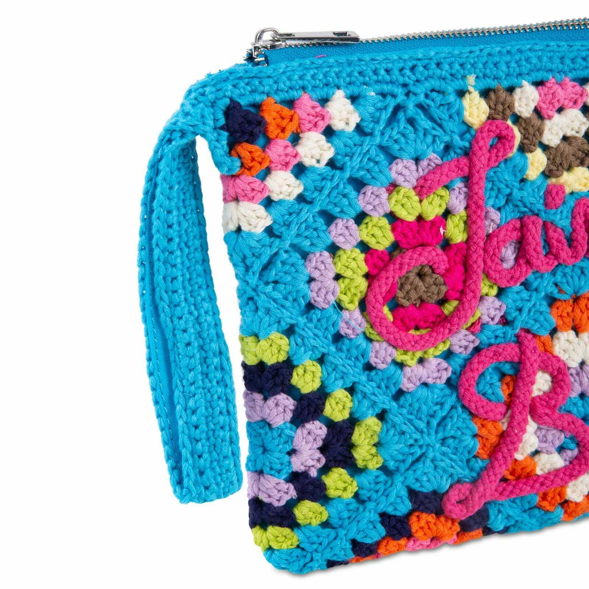 MC2 Saint Barth Parisienne Light Blue Crochet Pouch Bag With Saint Barth Embroidery