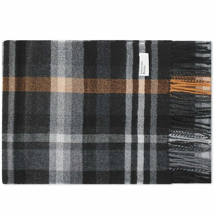 Photo: Universal Works Men's Check Scarf in Grey