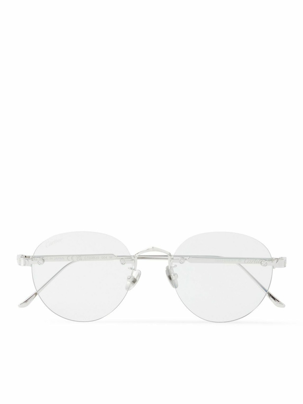 Photo: Cartier Eyewear - Round-Frame Silver-Tone Titanium Optical Glasses