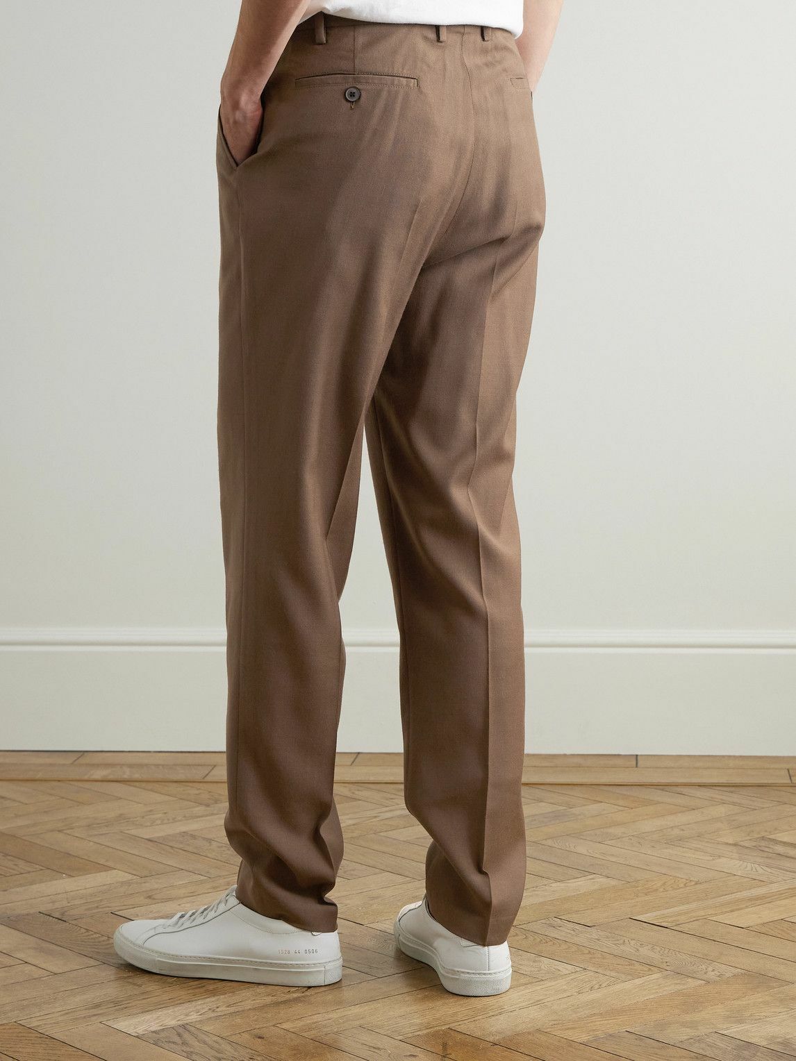 Sunspel - Straight-Leg Pleated Virgin Wool-Twill Trousers - Brown
